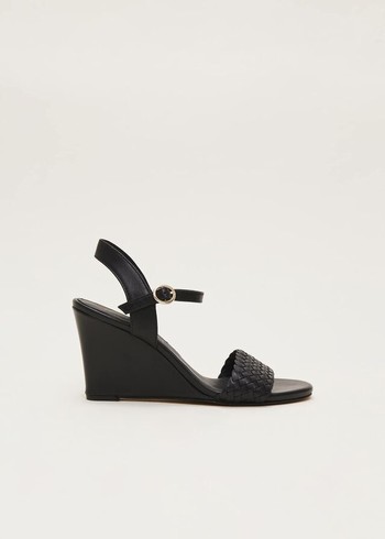 Phase Eight Leather Plait Straps Heels Black Canada | HCKRFT-089